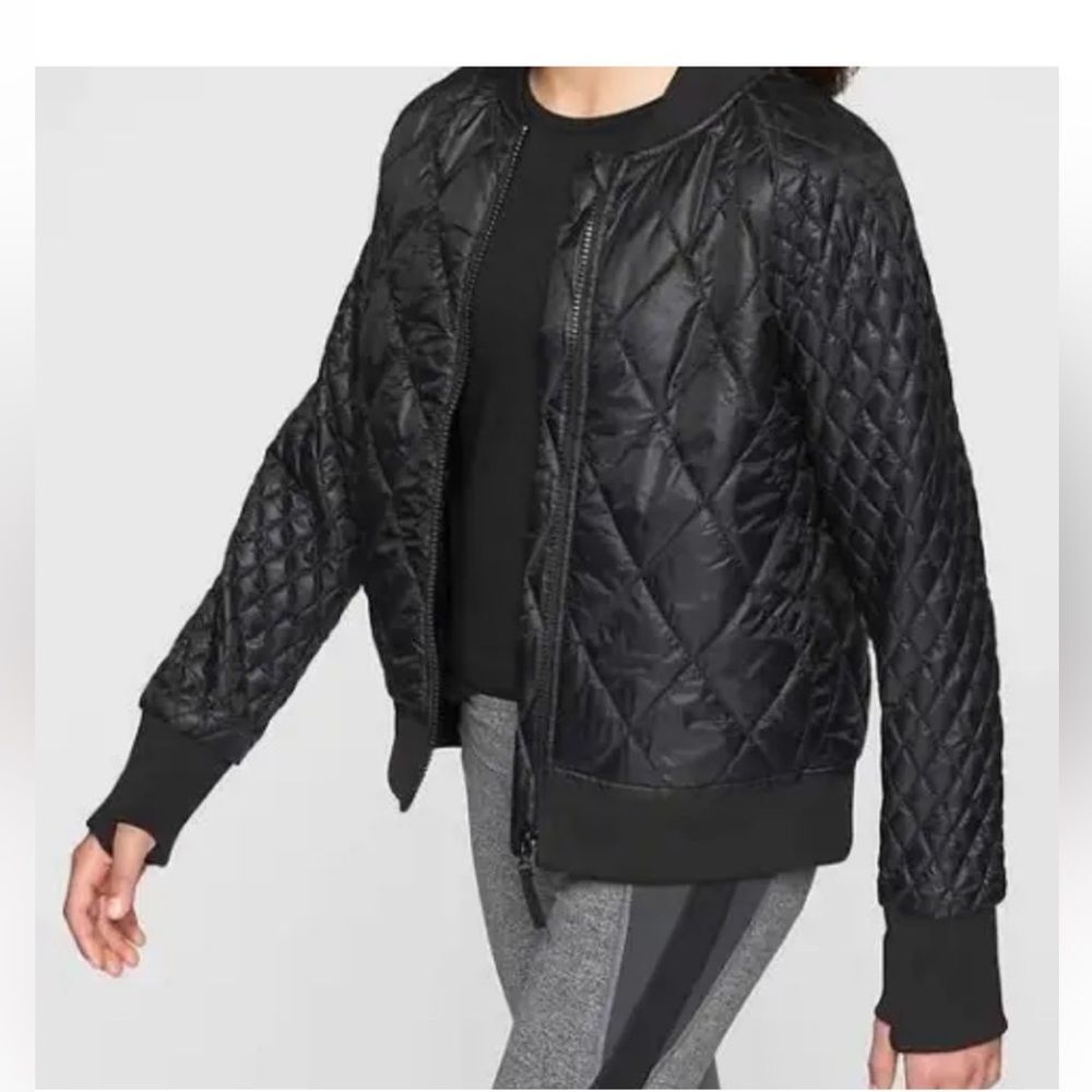 Athleta Girl Black Quilted Brainstorm Bomber Jacket Size 12 / Large Full Zip